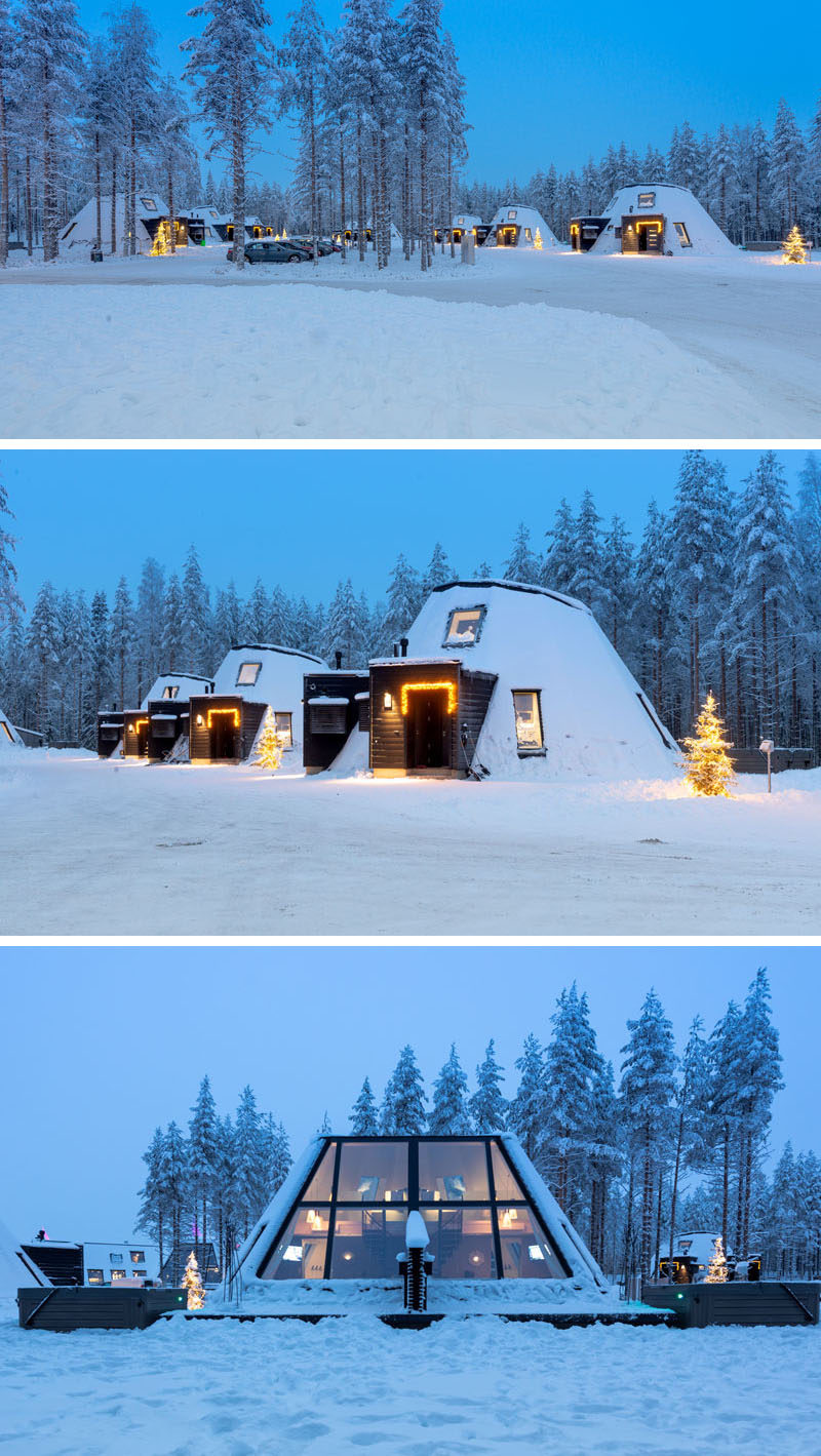This winter resort is made of a group of contemporary and distinctive wooden cabins, where comfort, generosity of space, and compelling views towards the surrounding forest and sky are central to the design. #Resort #Finland #Cabins