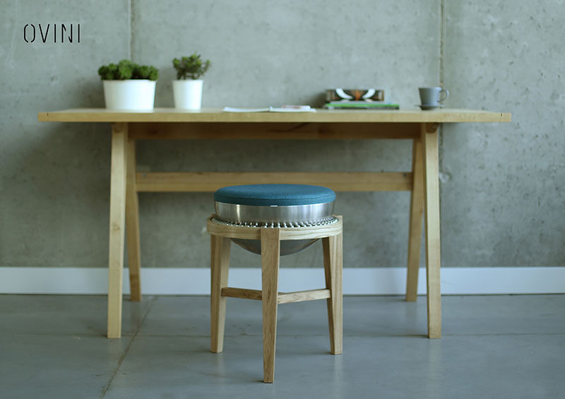 Ball Bearings Allow The Seat Of This Wood Stool To Move Freely