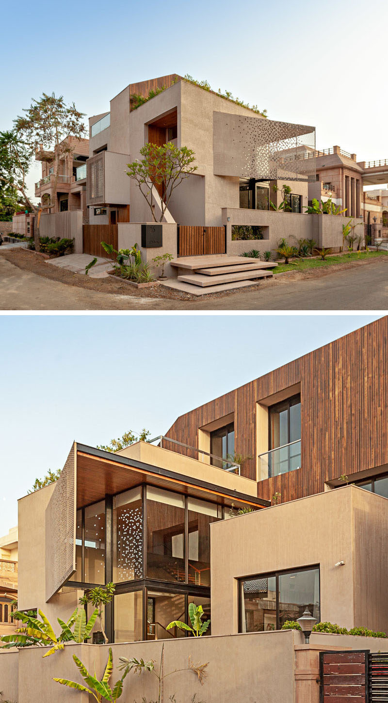 Abraham John Architects has designed the Chhavi House, a residential villa that's located on a corner lot in Jodhpur, India. #ModernArchitecture #ModernHouse