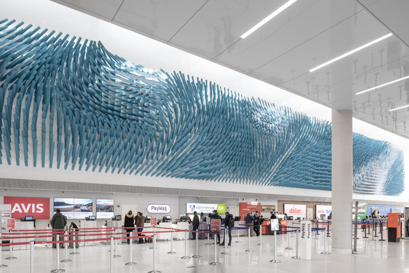 The ?Field Lines? Art Installation Covers A Large Wall At O?Hare Airport In Chicago