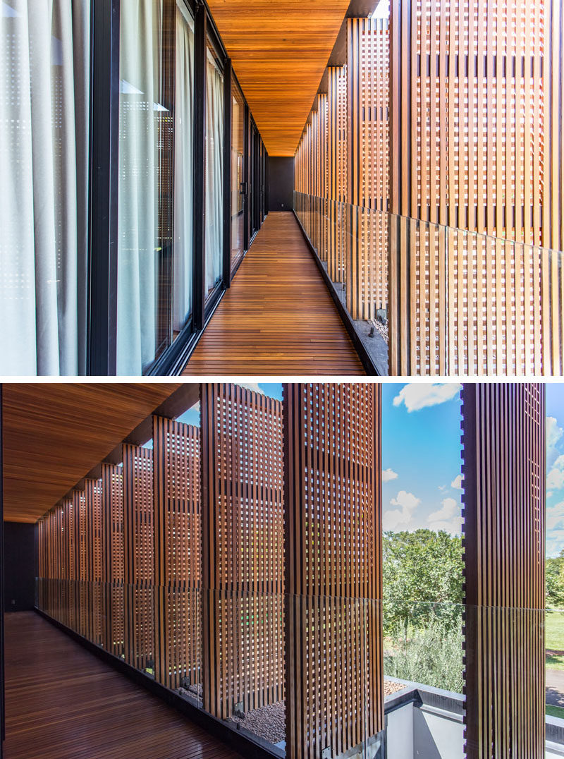 F: POLES architecture have designed the A.B Residence, a new and modern house that's located in Brazil, and features wood screens on its exterior. #WoodScreens #ModernArchitecture #ModernHouse