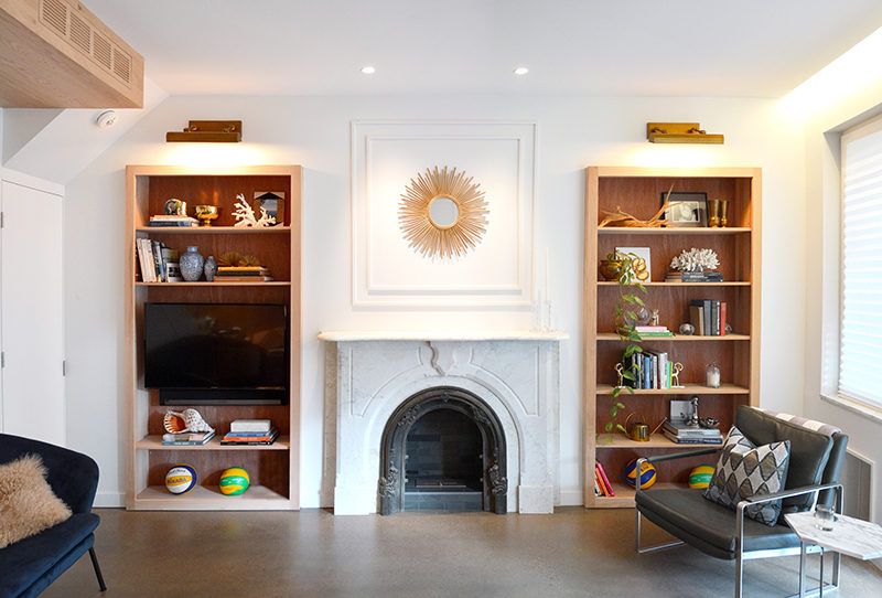 Bookshelf Design Ideas Wood Lined, Fireplace Mantel Bookcase Ideas