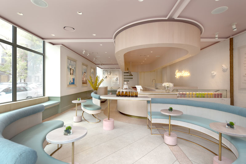 This Tea Shop In New York Is Filled With Curved Seating And Soft Colors