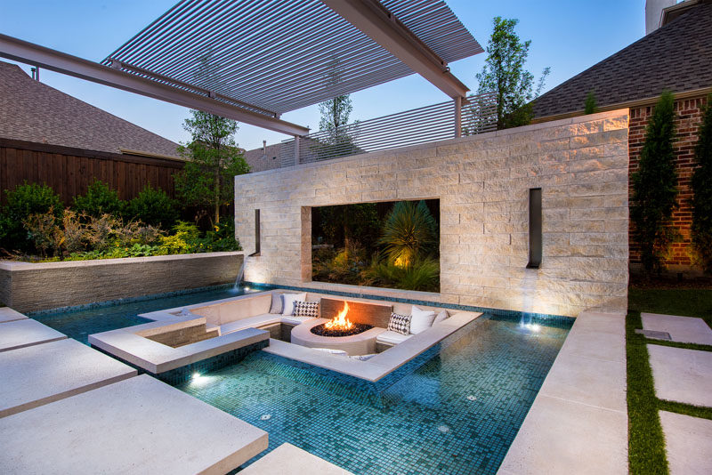 A Sunken Lounge, A Cantilevered Deck, And A Spa With A Fireplace Help Give This Pool A Luxurious Resort-Like Feeling