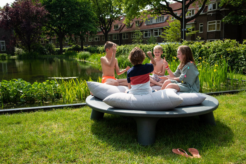 Outdoor Furniture Ideas - Weltevree has collaborated with designer Joep van Lieshout, to create 'The Flying Dishman', an outdoor daybed that's partly made from recycled waste containers. #Daybed #OutdoorFurniture #OutdoorDaybed #OutdoorLounge