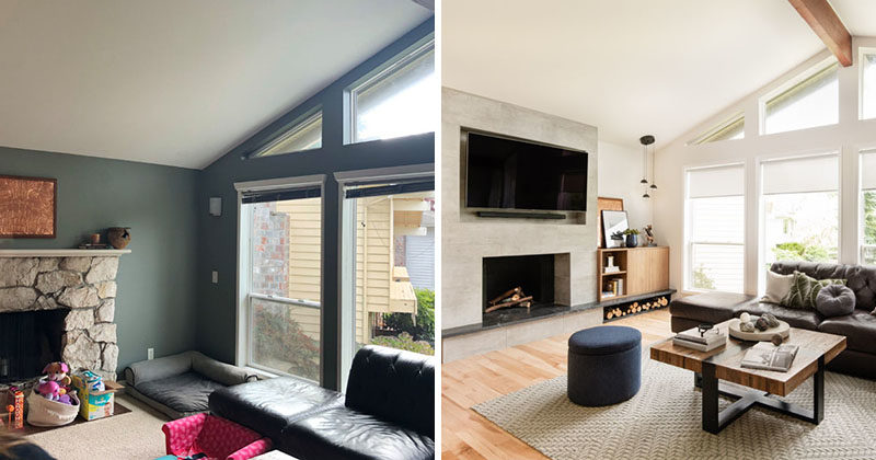 Before & After ? Living Room Renovation With A Recessed TV Above A Fireplace