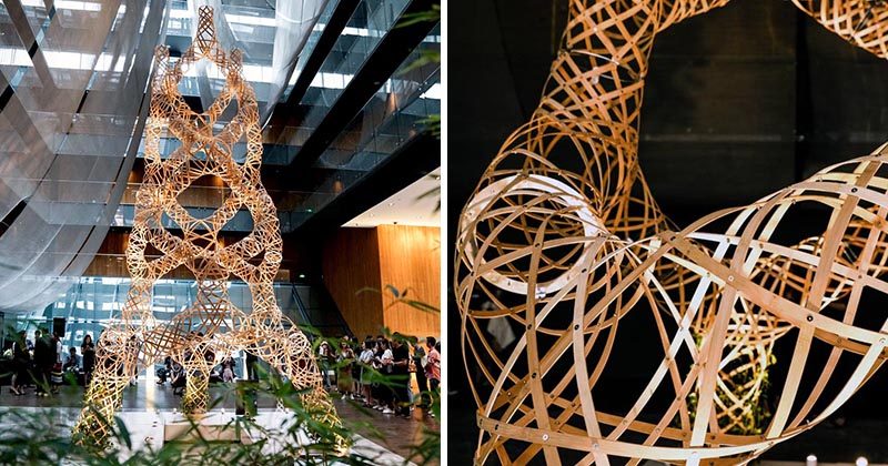 AntiStatics Architecture has designed a bamboo tower installation called "Woven Grove", that was exhibited at Design China Beijing 2019. #ModernSculpture #BambooSculpture #ArtInstallation