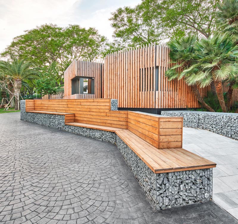 Gabions Were Used To Create Benches And Retaining Walls For This School In Spain