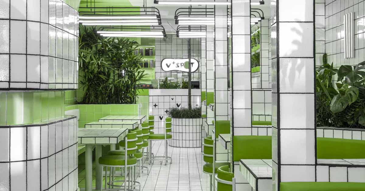 A Green And White Tiled Design Was Created For This Vegan Cafe thumbnail