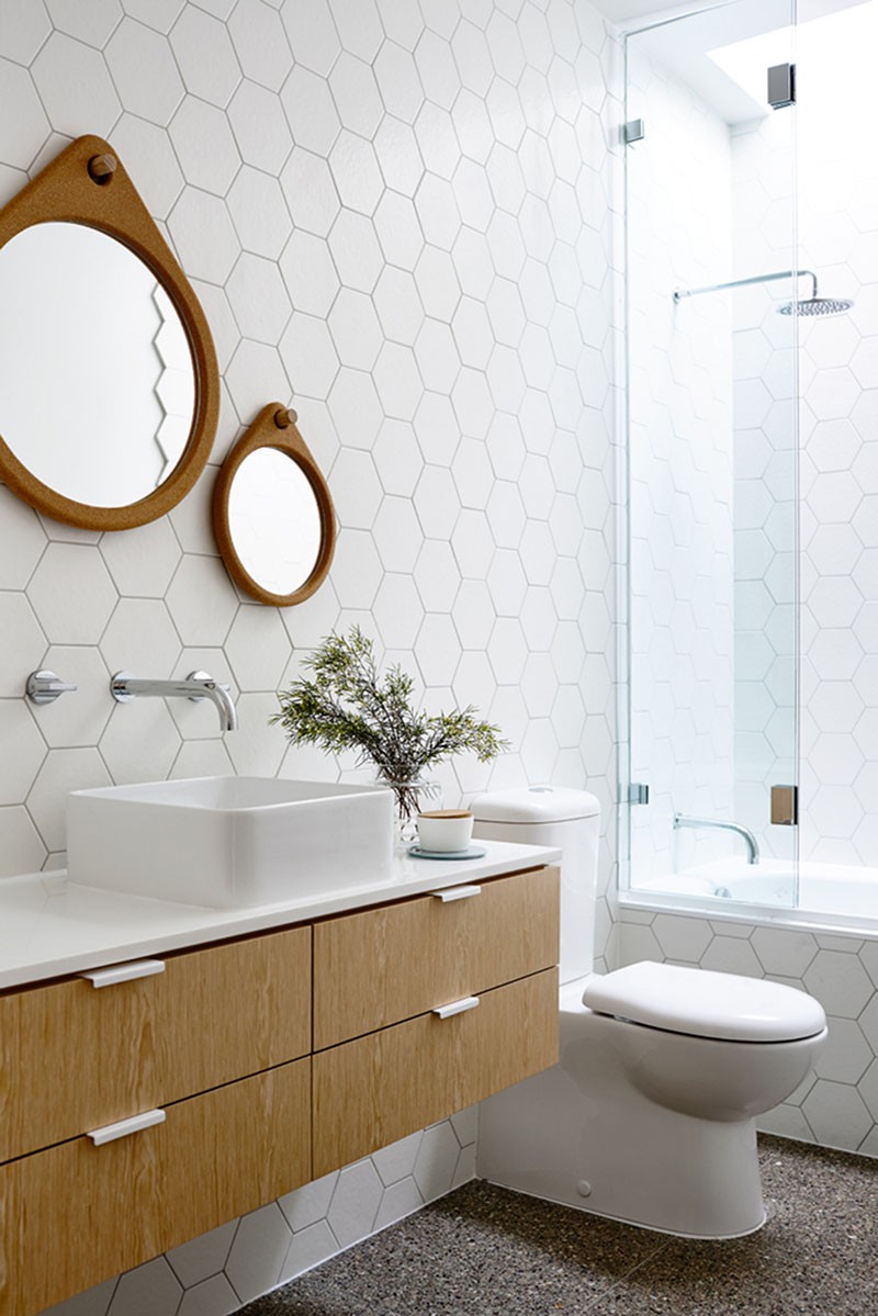 Hexagonal Tiles On A Bathroom Wall