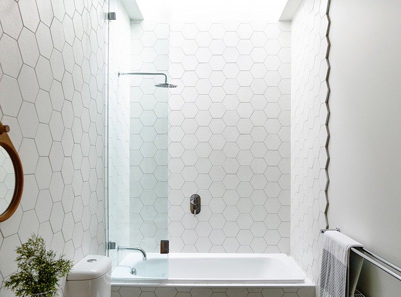 Hexagonal Tiles On A Bathroom Wall