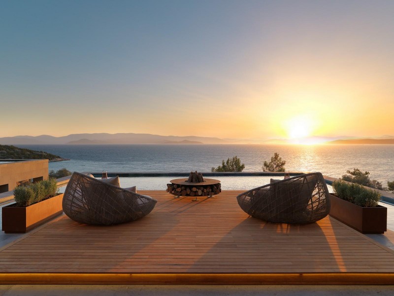 This rooftop sun-deck and pool designed by Scape Design Associates, can be found at the Mandarin Oriental Hotel in Bodrum, Turkey.