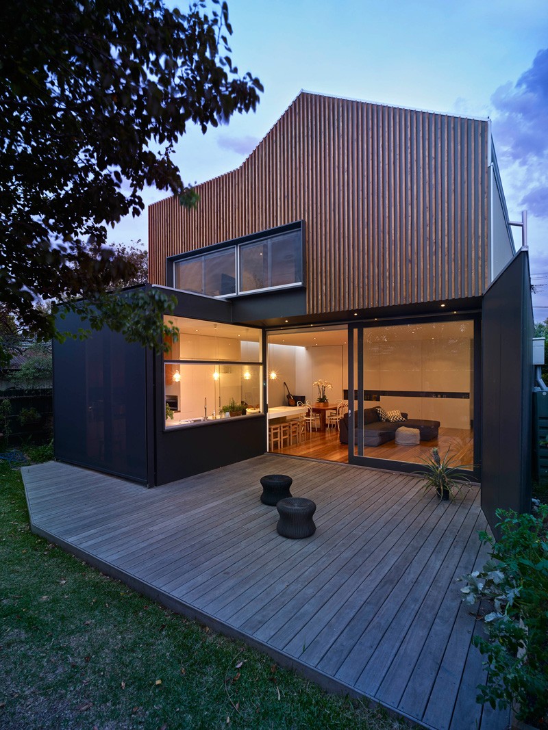 A contemporary addition to the rear of a house
