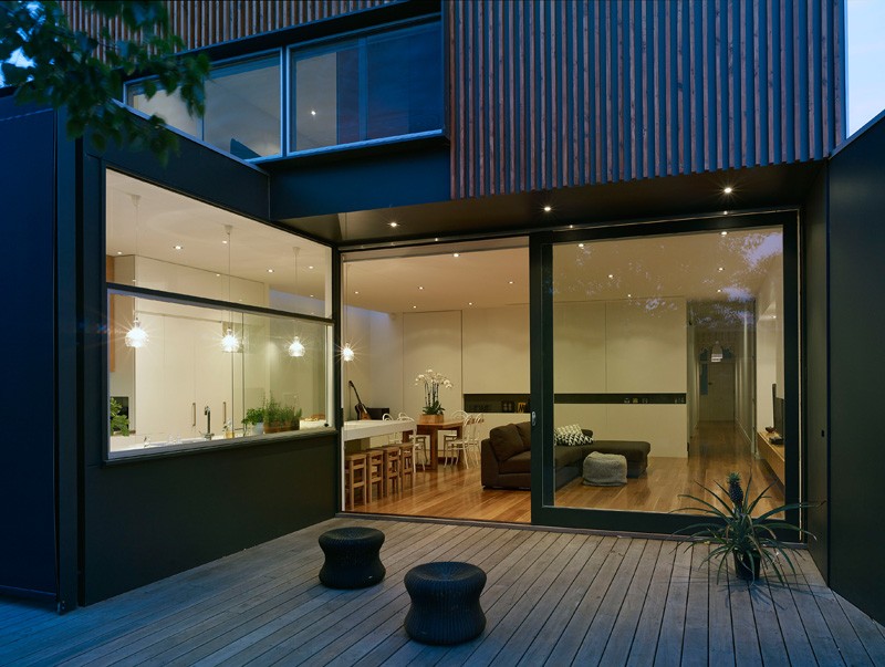 A contemporary addition to the rear of a house