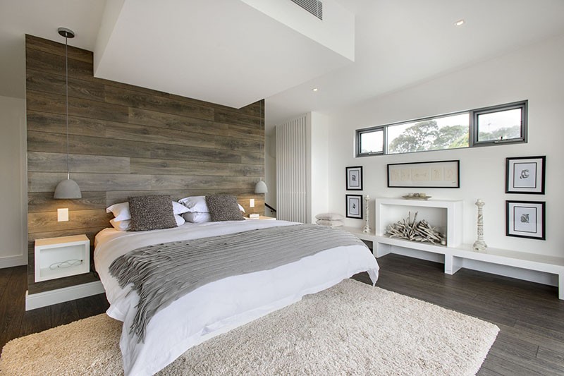 A bedroom palette of Whites Grays And Reclaimed Wood