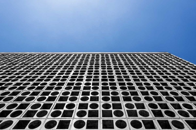 Design Detail - A Wall Of Concrete Blocks With Geometric Shapes