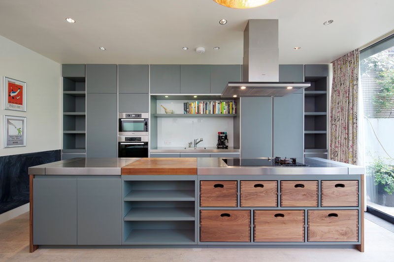 Kitchen island with removable wood boxes