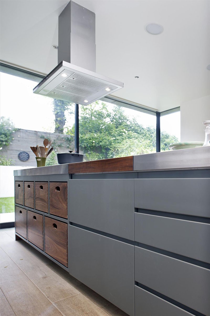 Kitchen island with removable wood boxes