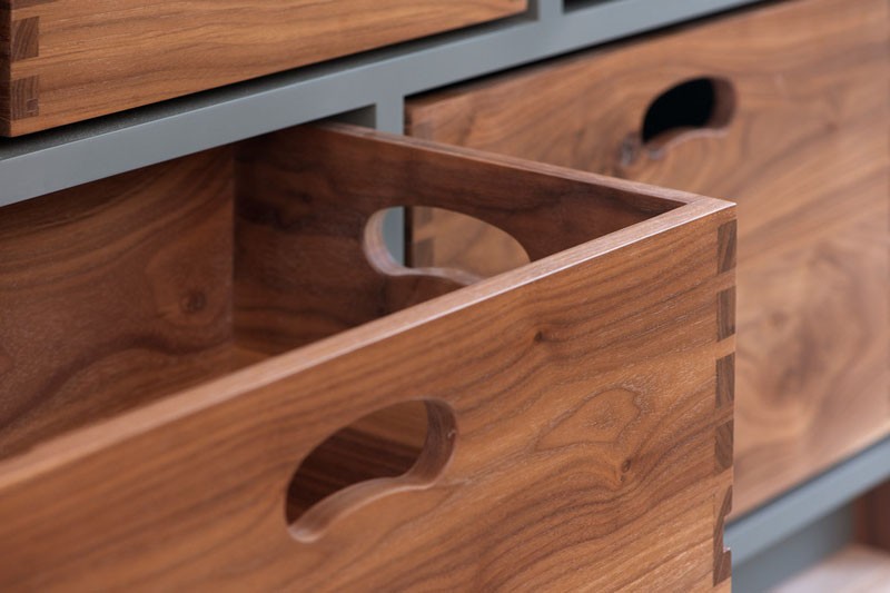 Kitchen island with removable wood boxes