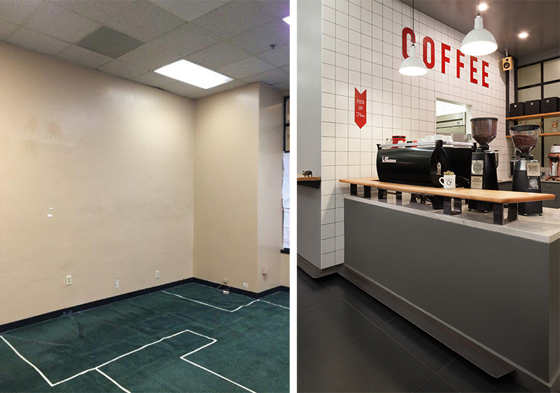 Before & After - From Boring Dated Retail Space To Modern Coffee Shop