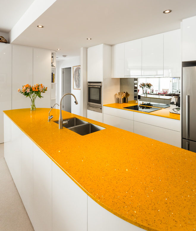 Yellow kitchen counter top