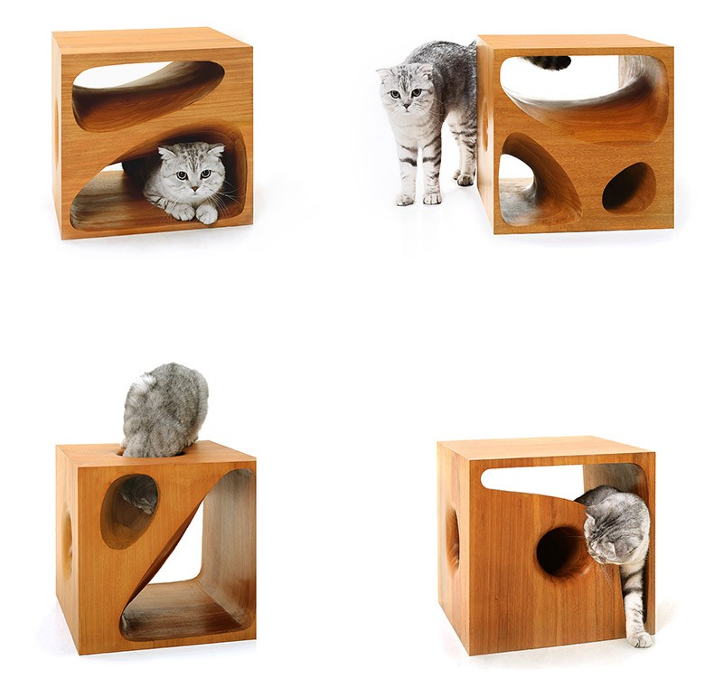 Sculptural Wood Cubes Designed For Playful Cats