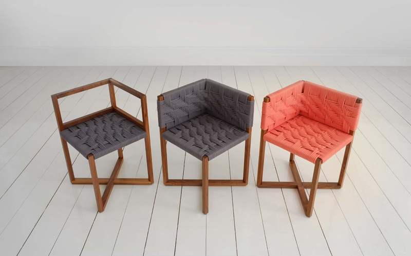 Woven Angled Seating Fits Snugly Into Notched Out Sections On This Table
