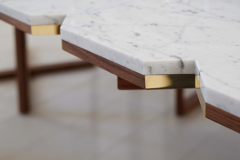 Woven Angled Seating Fits Snugly Into Notched Out Sections On This Table