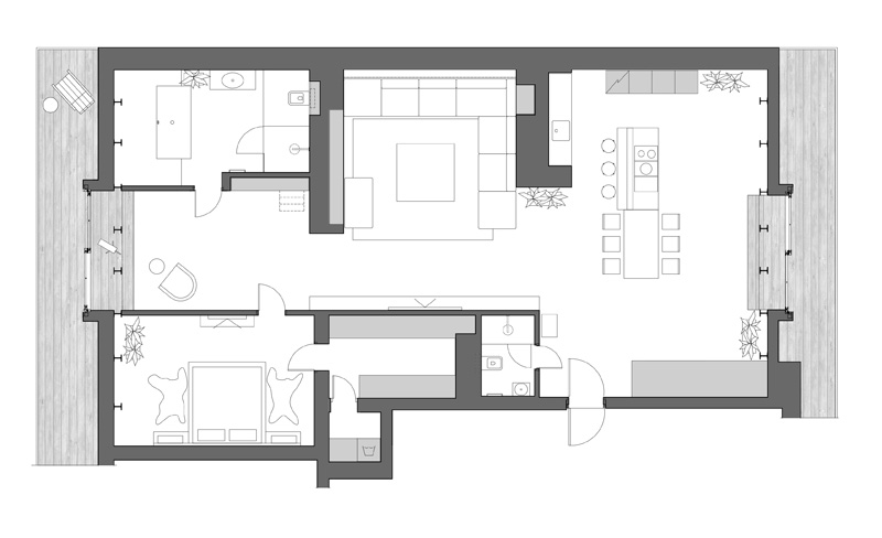 FLOOR PLAN - ArchObraz architectural studio have designed the interior of a modern apartment in Kiev, Ukraine.