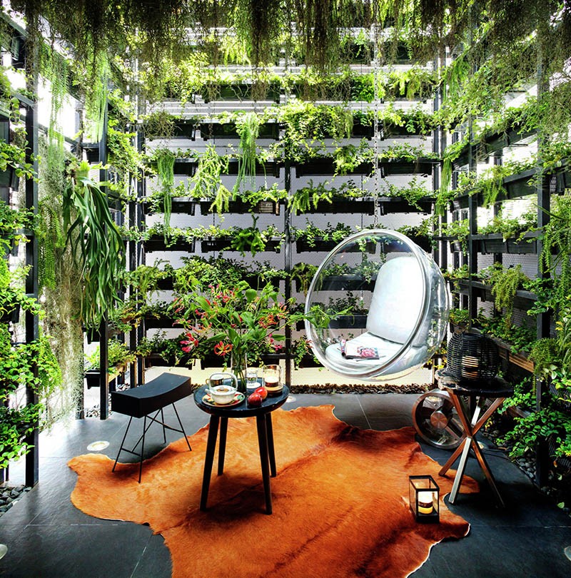 vertical garden in this house reconnects residents with nature