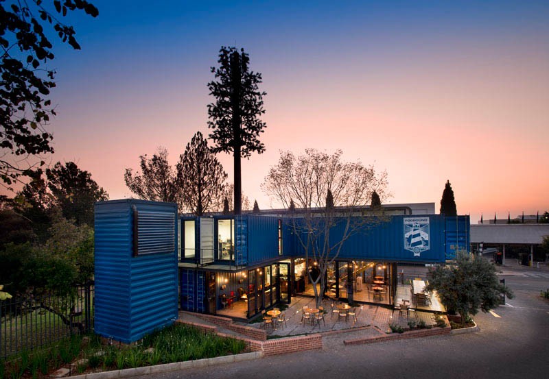 A coffee shop built with shipping containers