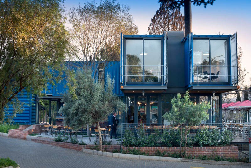 A coffee shop built with shipping containers