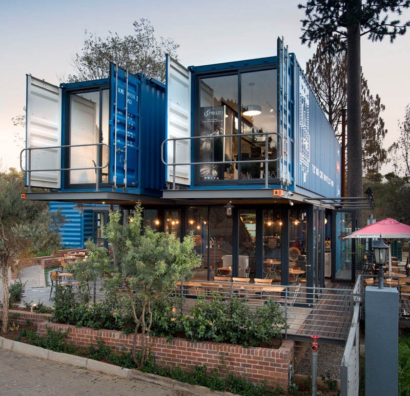 A coffee shop built with shipping containers