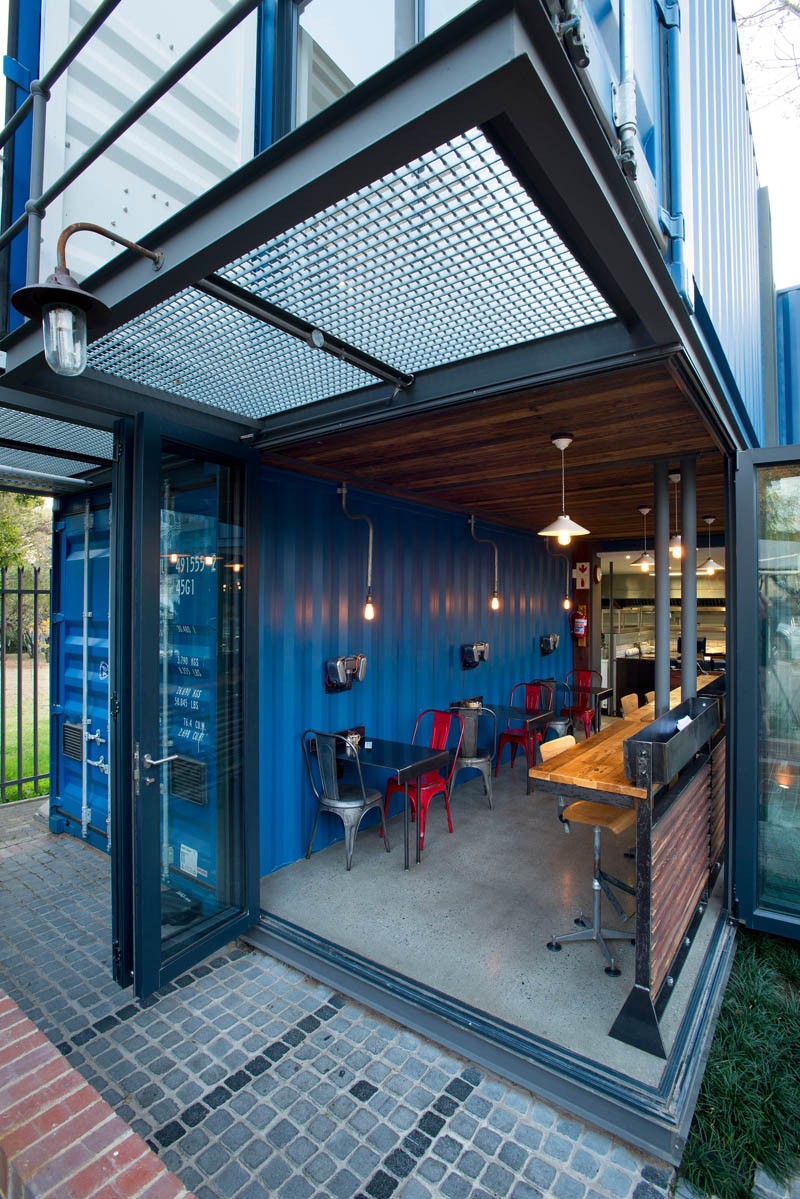 A coffee shop built with shipping containers