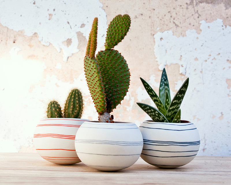 The thin colorful lines compliment the rounded shaped sphere of this small planter by wapa. #Planters #SmallPlanters #Plants #Decor #HomeDecor #GiftIdea