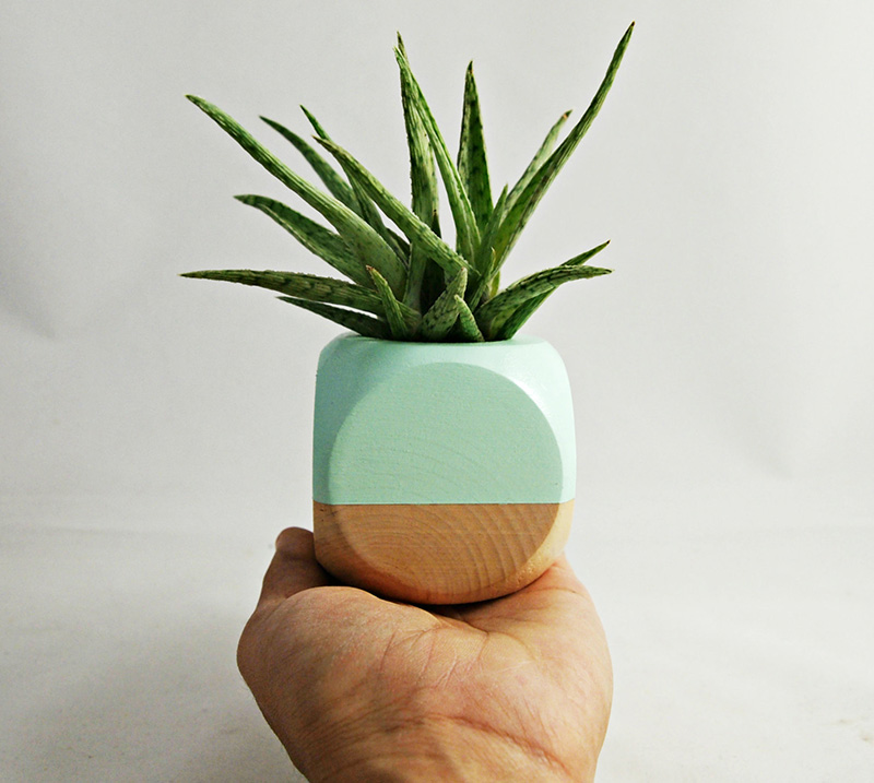 This hand painted wood colorblock planter by Sea & Asters is designed for air plants, small succulents and cacti. #Planters #SmallPlanters #Plants #Decor #HomeDecor #GiftIdea