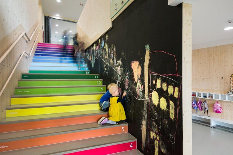 Numbers on stairs help kids learn to count