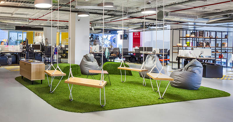 This 'hang-out' area with swings, was spotted in the Red Bull offices in Mexico City, designed by SPACE.