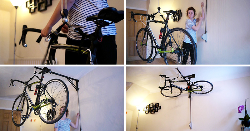 This Irish designer created a solution to storing a bike in your home by hanging it from the ceiling