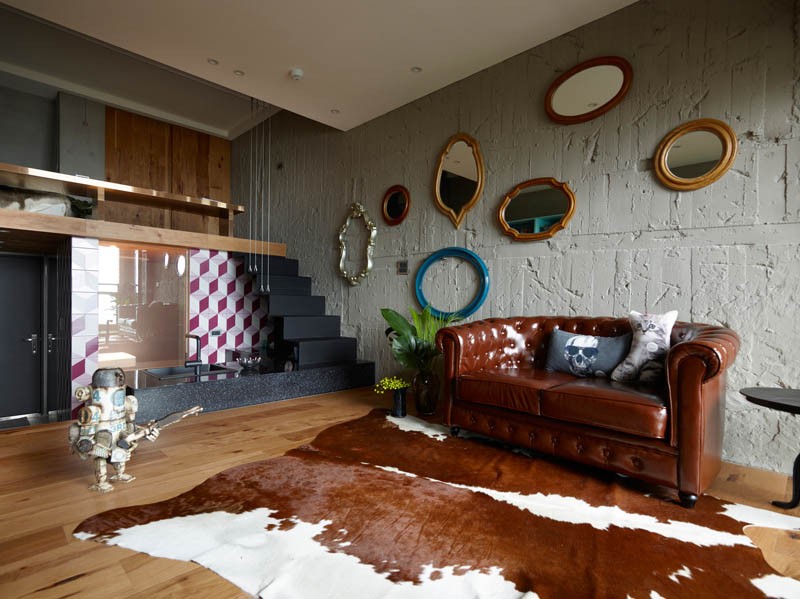 An apartment with an eclectic mix of decor