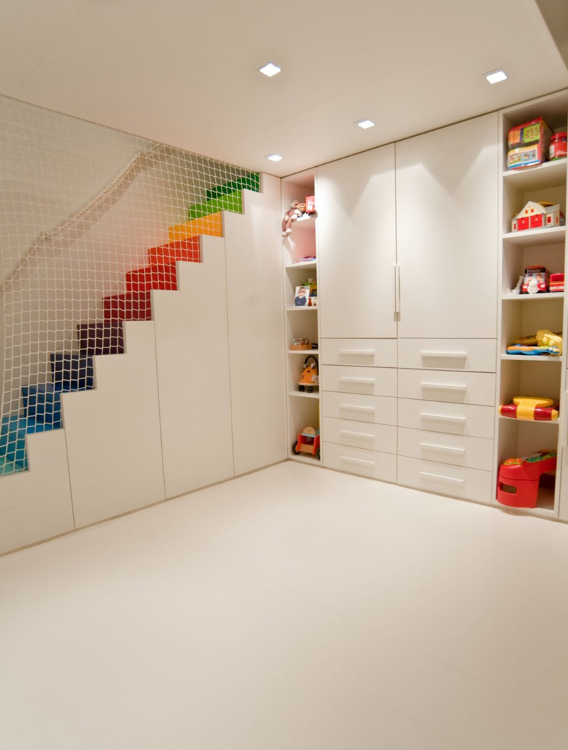 Rainbow Stairs Add Color To This Otherwise White Room