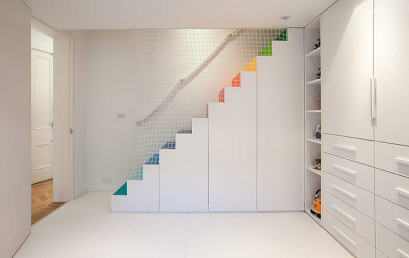 Rainbow Stairs Add Color To This Otherwise White Room