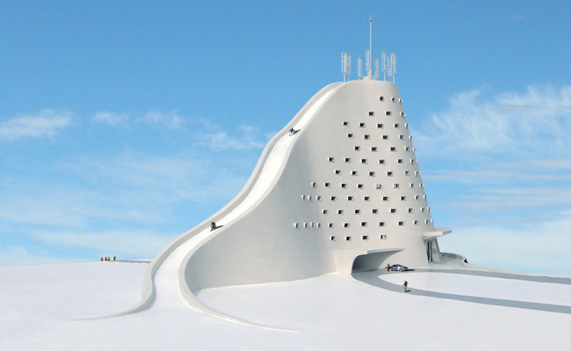 Ski slopes designed as part of building designs