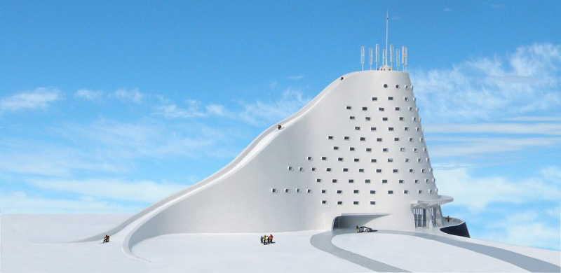 Ski slopes designed as part of building designs