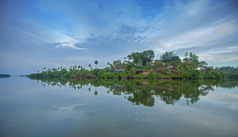 This vacation resort is on an island in the middle of a Sri Lankan lake.