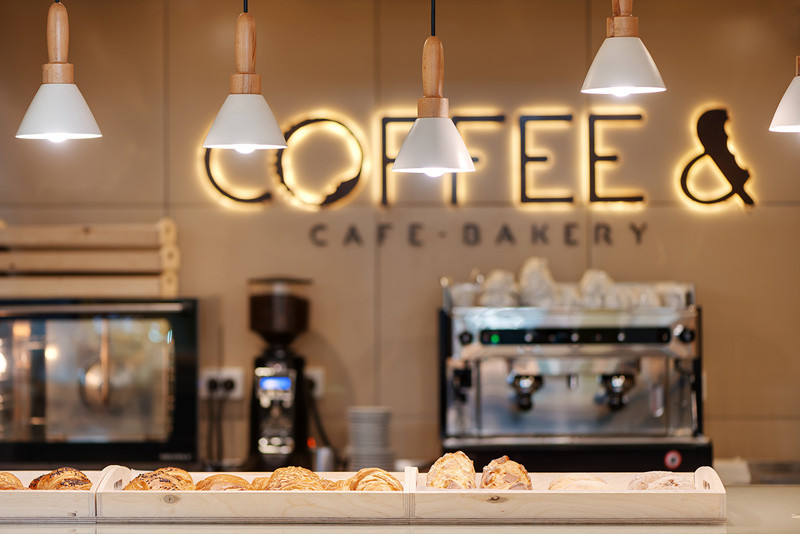 COFFEE &, a small cafe-bakery in Kiev, Ukraine, designed by YUDIN Design