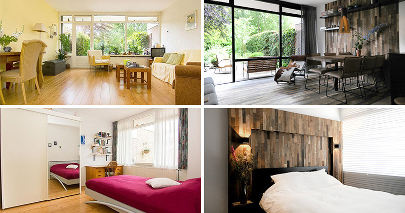 Before & After - An home gets updated with lots of wood and touches of black