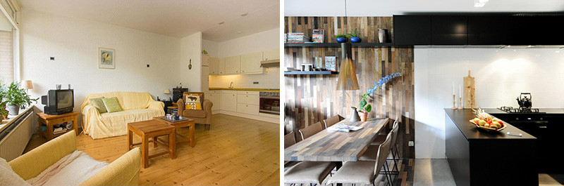 Before & After - An home gets updated with lots of wood and touches of black