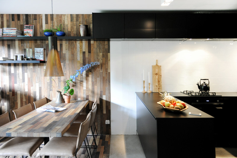 Before & After - An home gets updated with lots of wood and touches of black