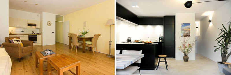 Before & After - An home gets updated with lots of wood and touches of black